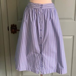 WHO WHAT WEAR light blue & white stripe 100% cotton button up midi skirt